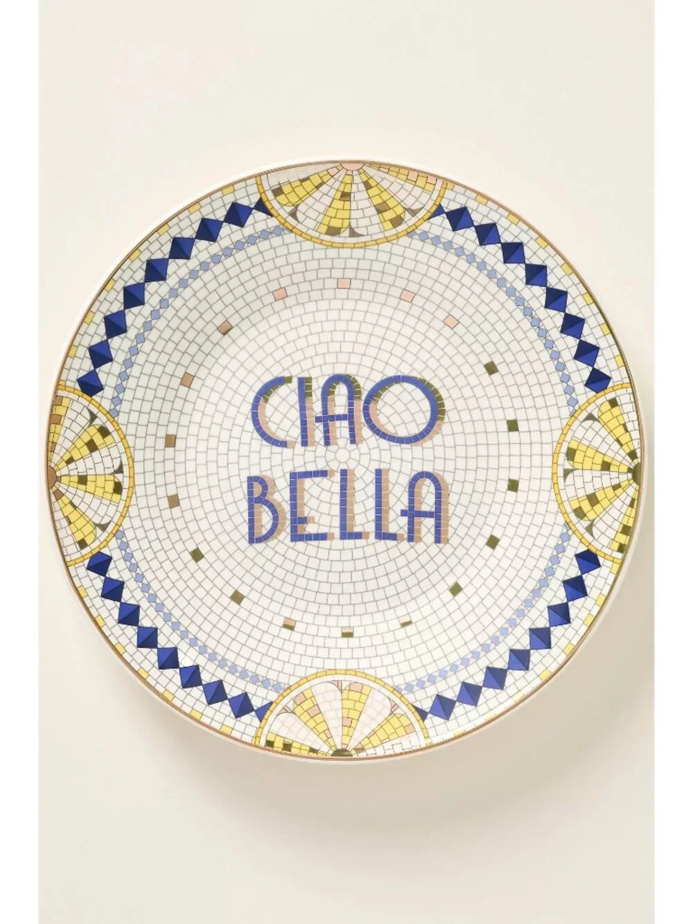 Anthroplogie Bistro Tile Stoneware 24k Gold Accent Italia Dessert Plate Lemon